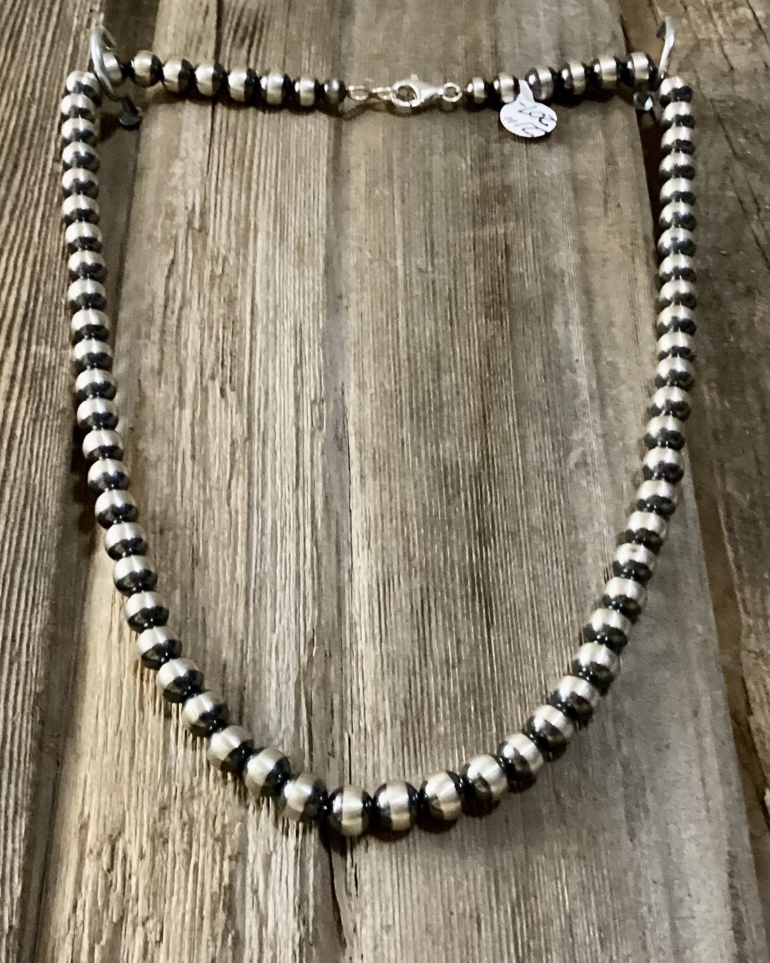 NP4- Sterling Silver 21” Oxidized Navajo Pearl Necklace
