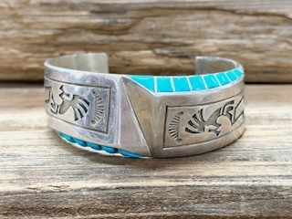 PB15- Pawn Navajo Turquoise Inlay Bracelet 