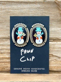 ERN116- Pawn Zuni Inlay Snowman Earrings By Bev Etsate