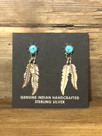 ERN34- Navajo Turquoise Feather Earrings 