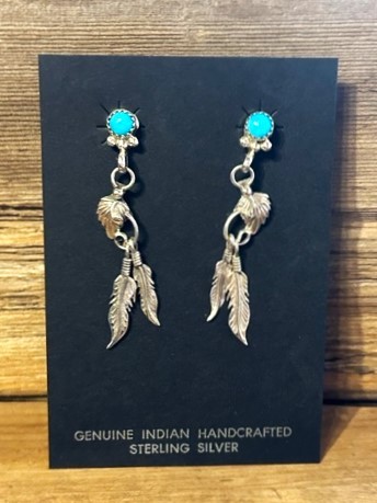ERN40- Navajo Turquoise Feather Earrings 