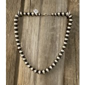 NP5- Sterling Silver 18” Oxidized Navajo Pearl Necklace