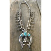 SBN8 Pawn Circa 1950's Navajo Handmade Turquoise Squash Blossom Necklace
