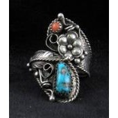RN16 Turquoise & Coral Adjustable Ring