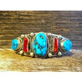 PB62- Pawn Turquoise & Coral Bracelet 