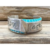 PB15- Pawn Navajo Turquoise Inlay Bracelet 