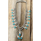 SBN10- Pawn Navajo Turquoise Squash Blossom Necklace 