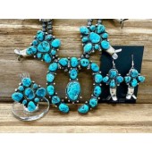 SBN1- Navajo Turquoise Squash Bloom Necklace, Earrings & Ring Set
